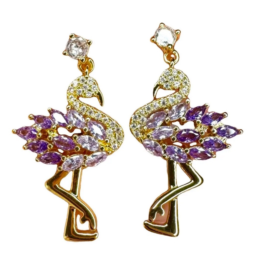 Kate Spade Gold and Purple Flamingo Earrings